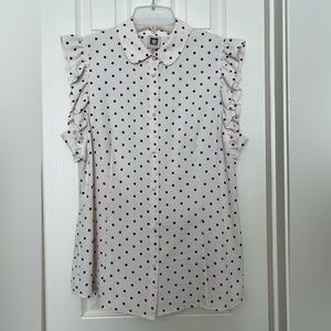 Polka Dot Sleeveless Ruffled Blouse